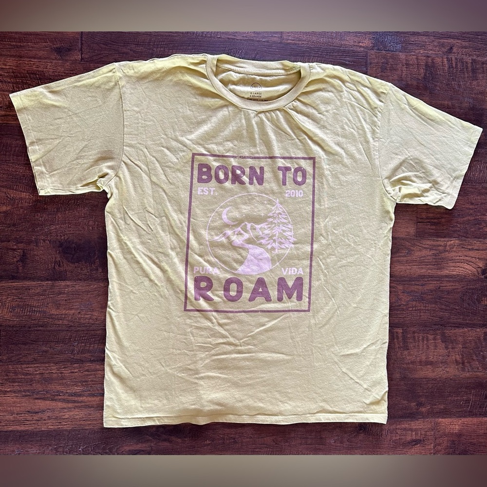 PURA VIDA PURAVIDA BORN TO ROAM CREW TEE LARGE oversized Yellow Graphic Tee - Picture 6 of 17